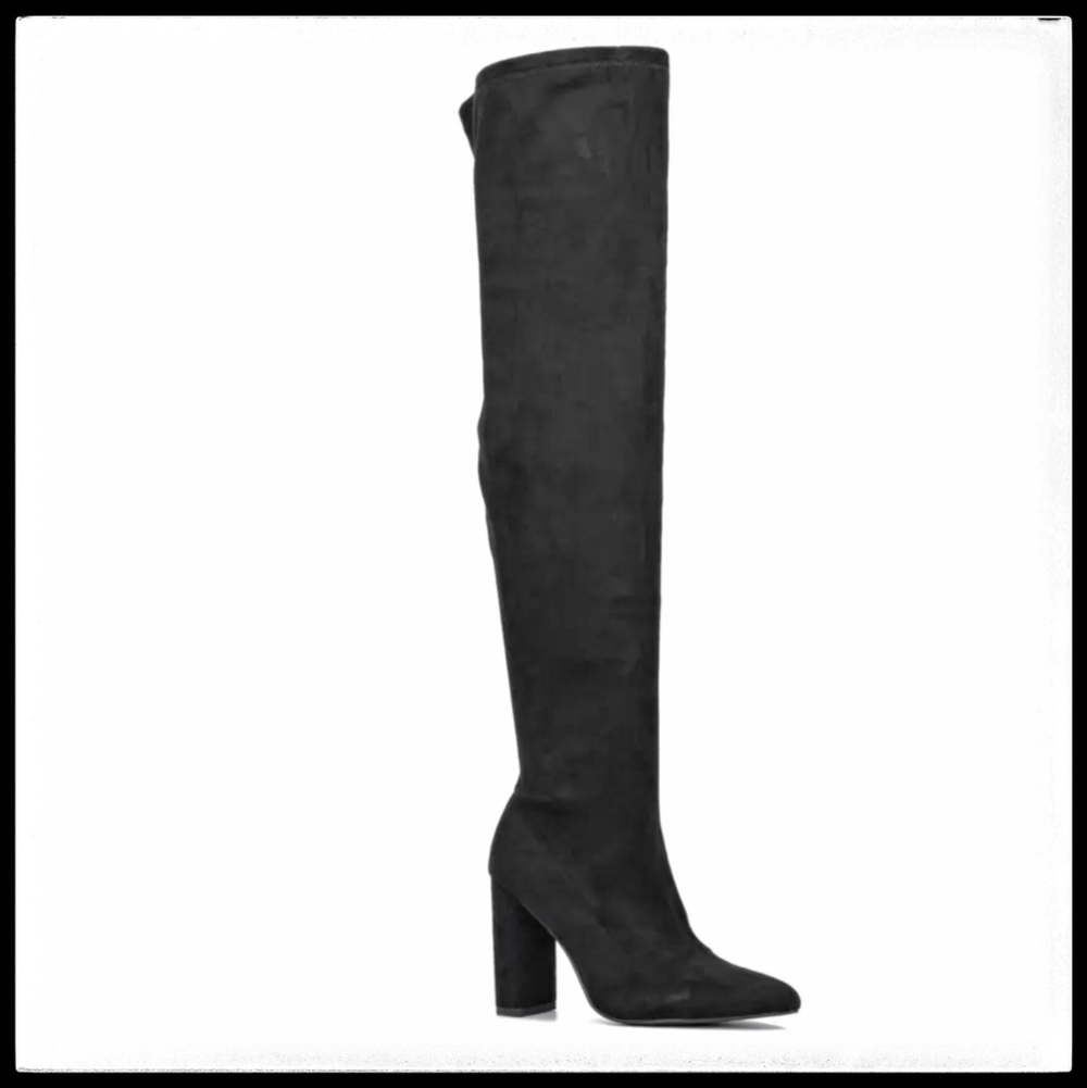 NWT New York & Company Women's Black Faux Suede Tall Heeled Monia Boot Size 6